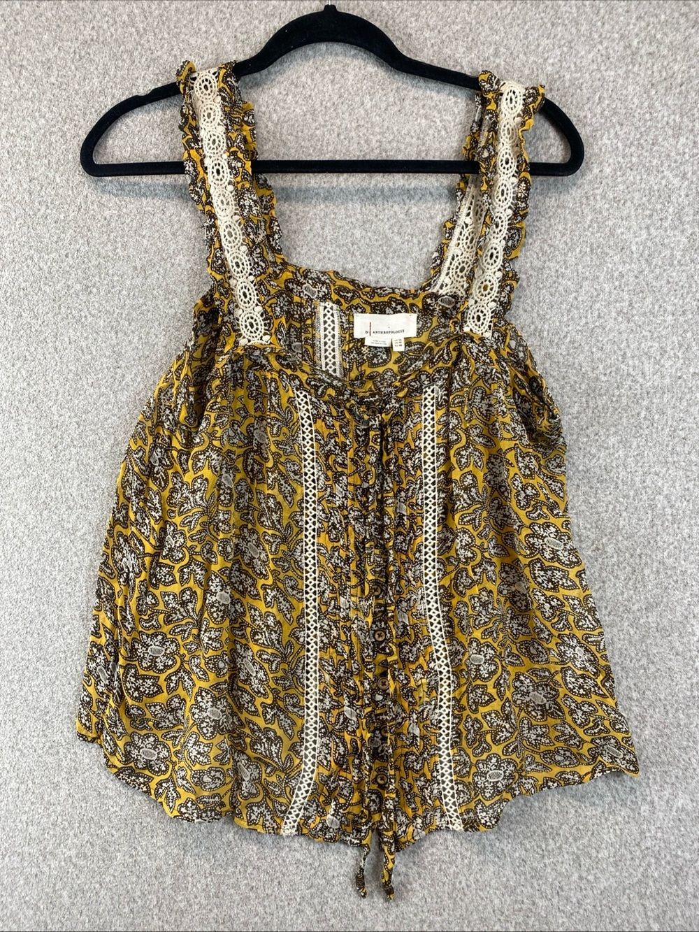 Anthropologie Bardot Crochet Floral Tank Top SZ 14 Boho Button Front Cottage